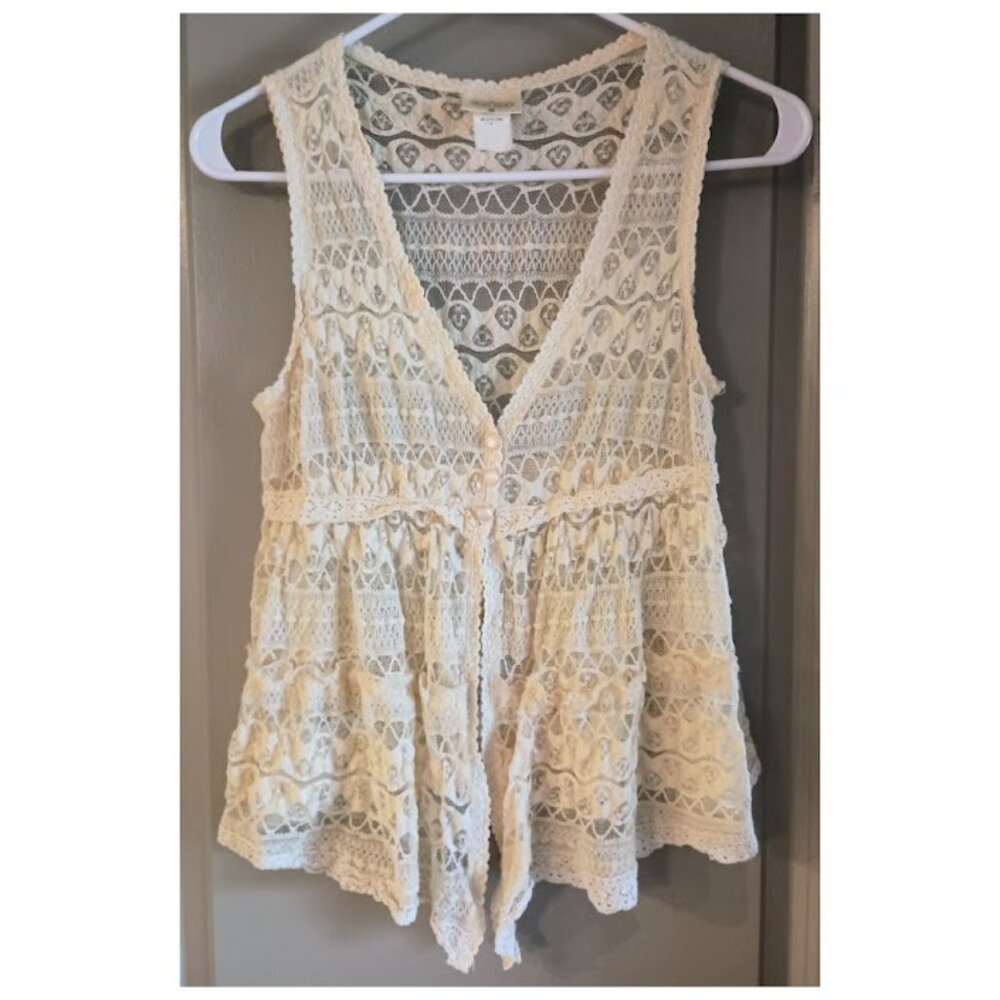 Crochet/Lace Top With Pearl Closure